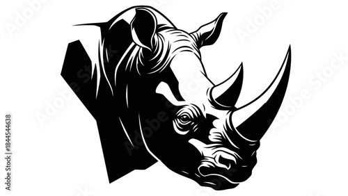 Striking Black and White Vector Art of a Rhinoceros Head Portrait