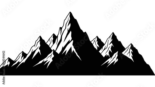 Striking Black and White Mountain Range Silhouette Graphic Design Element