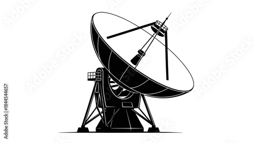 Striking Silhouette of a Large Satellite Dish Antenna on a White Background