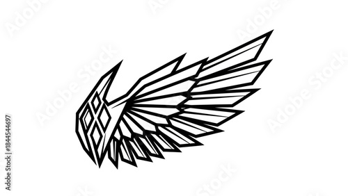 Stylized Black and White Geometric Wing Design Isolated on White Background