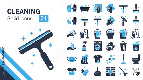 Collection of sleek solid cleaning icons displayed on a clean white background