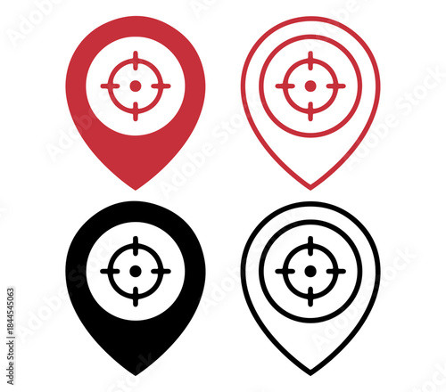 “location pin icon with target symbol, minimal vector geolocation design”

