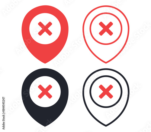 “location pin icon with x mark, minimal vector alert mapping design”

