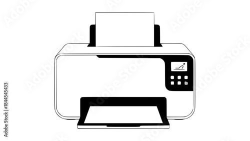 Modern office printer, flat vector illustration, clean design, minimal style, isolated on white background, smooth lines, neutral colors, high commercial appeal