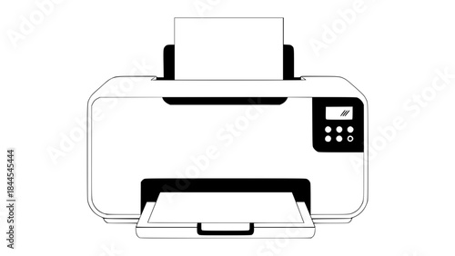 Modern office printer, flat vector illustration, clean design, minimal style, isolated on white background, smooth lines, neutral colors, high commercial appeal