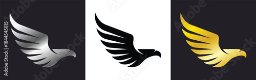 eagle wing logo set in gold black and silver colors for luxury power freedom strength and aviation design