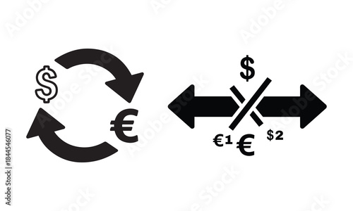 Dollar and euro currency exchange and conversion rate icon set