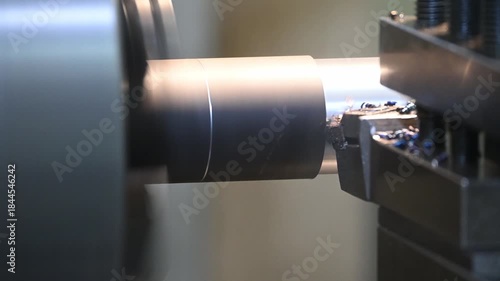 The lathe machine finish cut metal shaft parts with liquid coolant method.