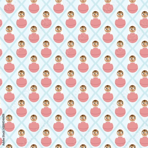 Seamless pattern with tumbler doll. Russion toys