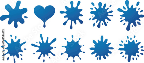 Water splash drop vector liquid puddle fluid shape cartoon icon set. Blue splash element tear blob design rain droplet.
