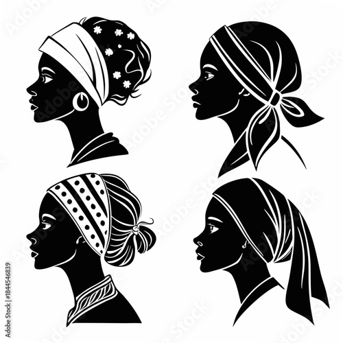 Four Black Silhouettes of Women Wearing Headscarves