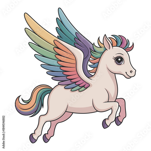 cute baby pegasus with rainbow wings in pastel fantasy illustration style