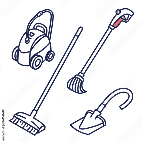 Household cleaning tools and equipment icons vacuum cleaner