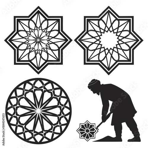 Islamic geometric patterns and man silhouette islamic pattern