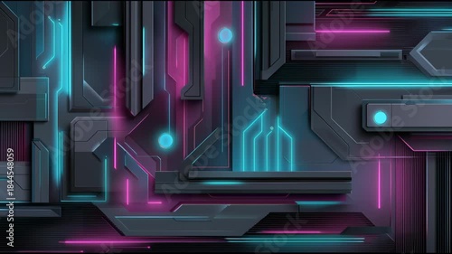 Futuristic neon circuit loop vibrant technological patterns with dynamic glow