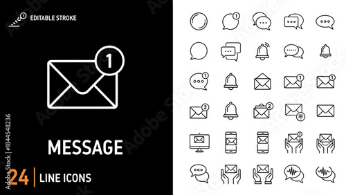 A collection of sleek line icons representing various messages and notifications on a contrasting background