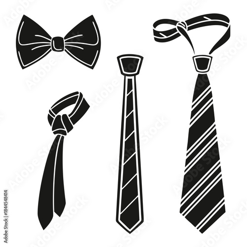 Set of 4 black silhouette bow ties and neckties bowtie