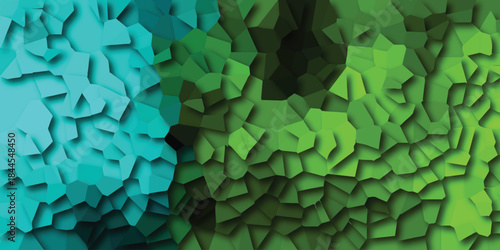Abstract geometric mosaic pattern with gradient transition from cyan to deep green and subtle shadows creating depth and texture
