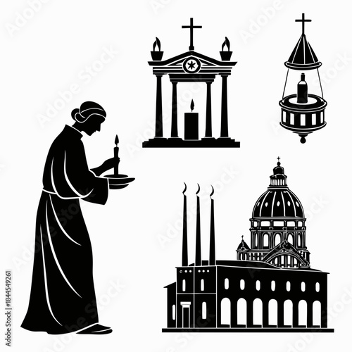 Set of 7 black spiritual and ritual icons silhouette