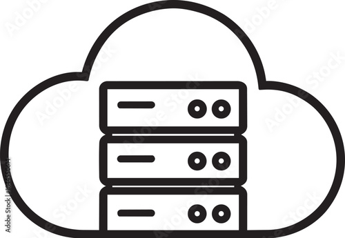 A simple illustration depicting server stacks housed within a cloud shaped outline showcasing cloud computing