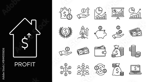 Financial Growth and Business Success Icons Representing Profit, Investment, and Savings for a Prosperous Future