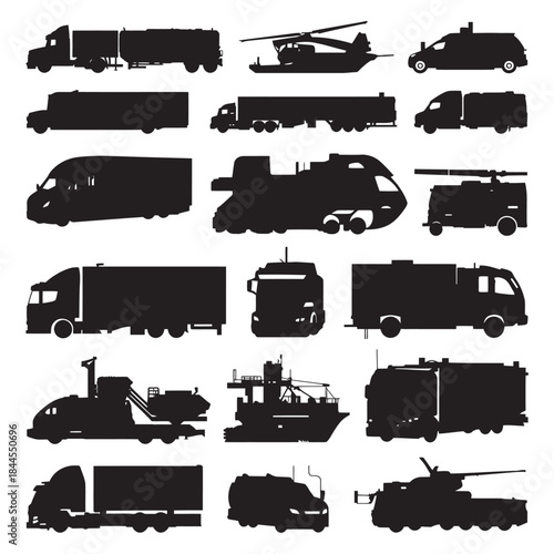 set of trucks silhouettes
