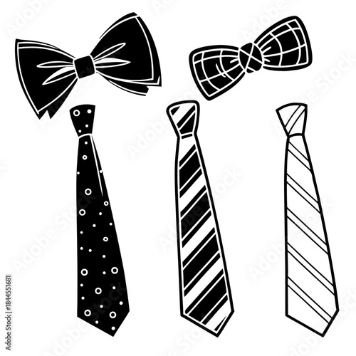 Set of four black and white necktie and bowtie silhouettes