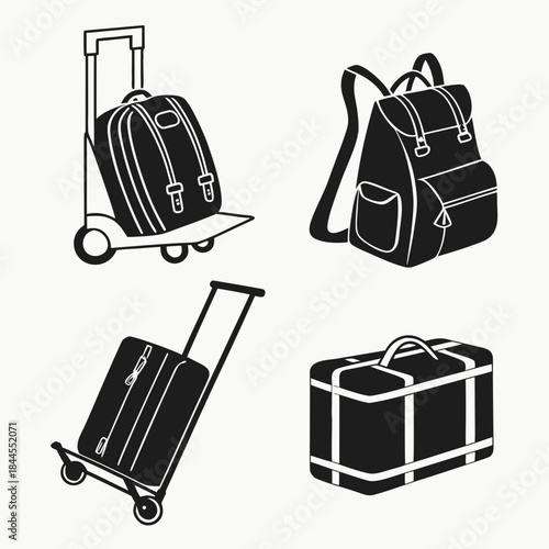 Set of four black travel luggage silhouettes on white 1