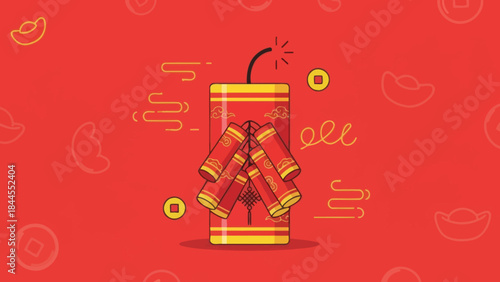 Festive firecrackers exploding from decorative firework box during celebrations