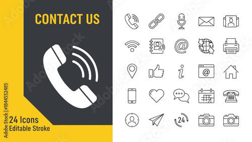 Contact Us Icon Set A Comprehensive Collection of Communication and Business Icons for Digital and Print Use