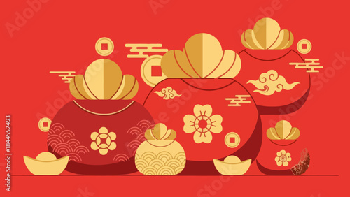 Festive Chinese New Year Decoration with Vibrant Red and Gold Elements