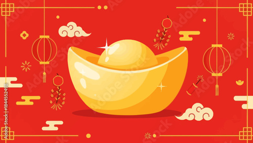 Festive golden ingot symbolizing prosperity and good luck in celebrations