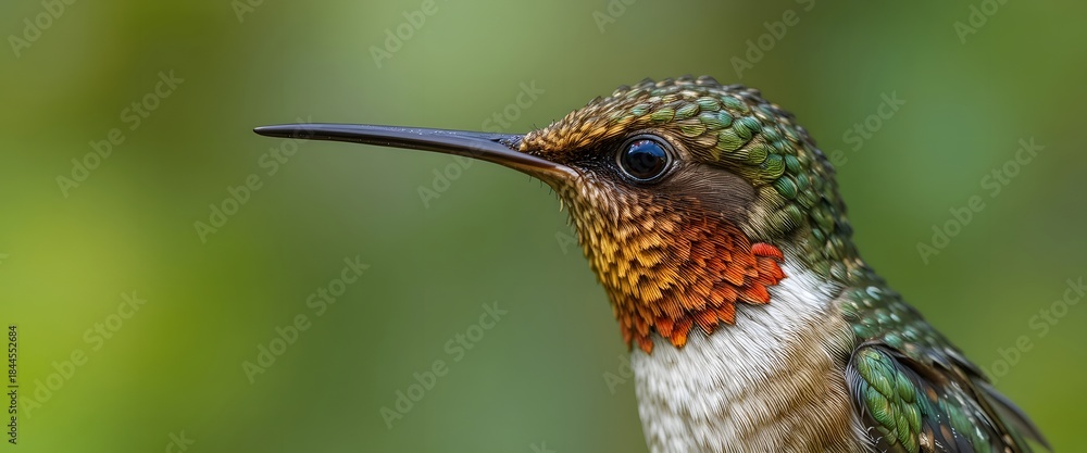 Naklejka premium Colorful hummingbird with intricate feathers in natural habitat