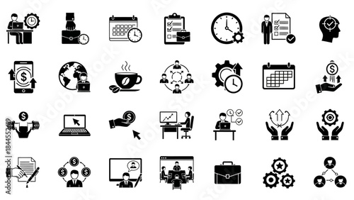Business and finance icon set modern symbols for strategy, planning, and teamwork