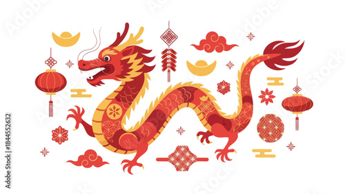 Vibrant Traditional Chinese Dragon Illustration Celebrating Lunar New Year