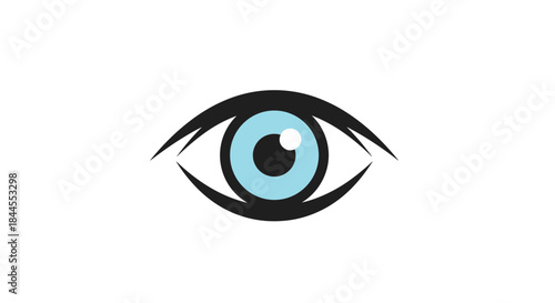 Modern stylized eye icon featuring a vibrant blue iris and a sharp black outline, representing vision, insight, and observation.