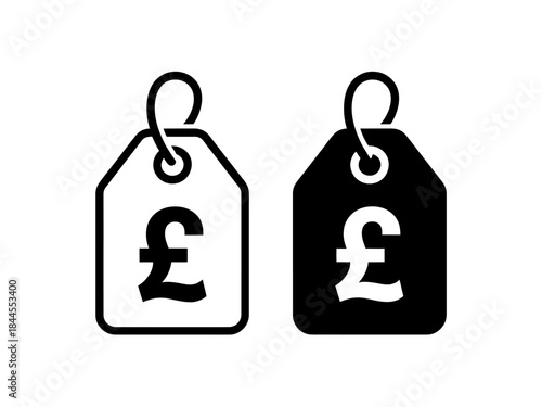 Black and White Price Tag Icons with Pound Symbol