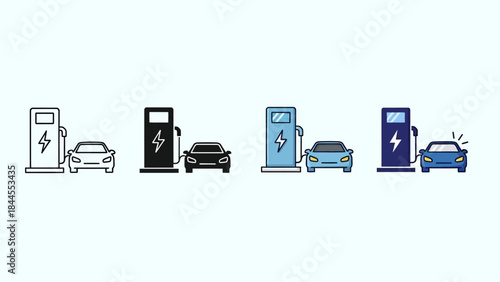 Modern Electric Vehicle Charging Icons Set A Collection of Sleek Symbols for EV Infrastructure and Sustainable Transportation Technology