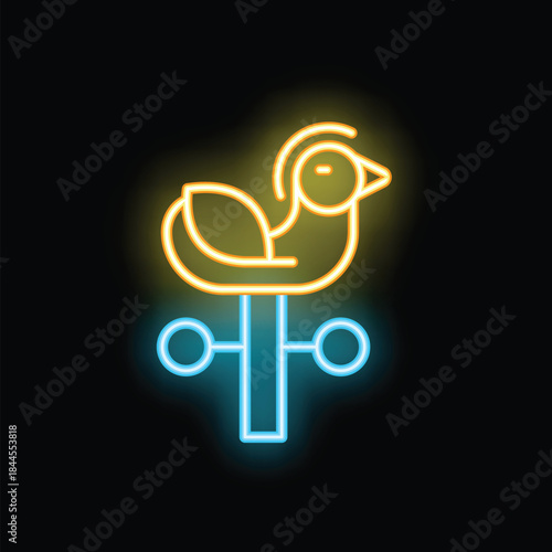 Neon sign showing a weather vane in the shape of a rooster predicting wind direction