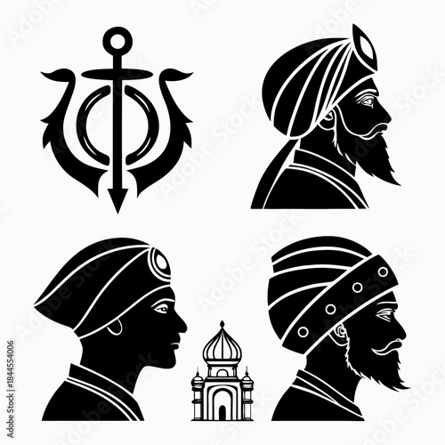 Sikh cultural icons silhouettes Khanda temple figures