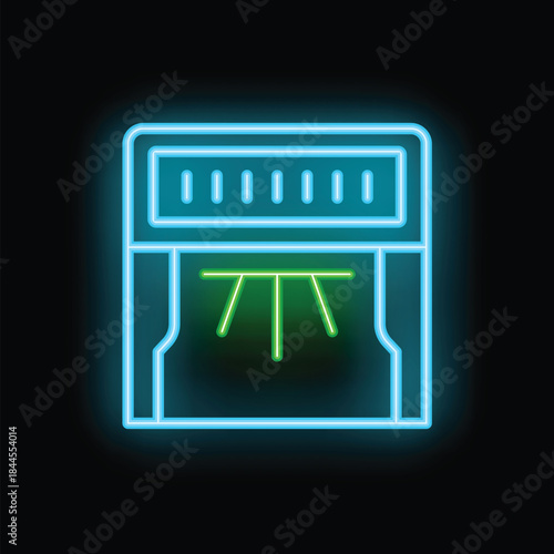 Glowing neon line cartridge for retro game console icon isolated on black background. Tv game cartridge. Vector illustration