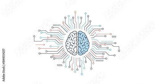 Stylized human brain with digital circuit board patterns, illustrating concepts of artificial intelligence and machine learning.