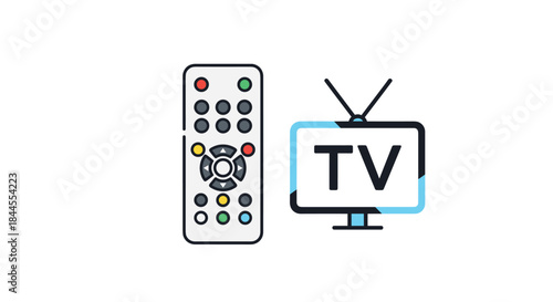 Modern television and remote control icon set for media and entertainment, featuring a flatscreen with 'TV' and a controller.