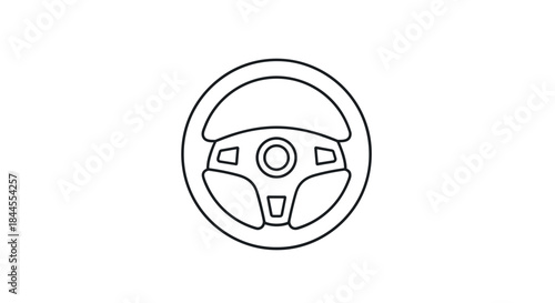 Clean and simple outline icon of a modern car steering wheel, representing driving, control, vehicles, and transportation.