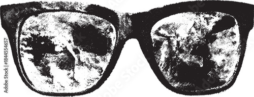 Vintage sunglasses in a simple black style. This vector illustration features a flat design highlighting the unique shape and reflective lenses.