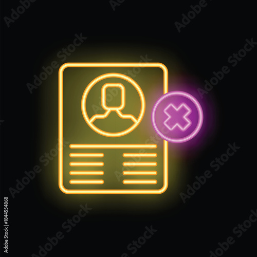Glowing neon sign showing a profile icon with a cross canceling it out