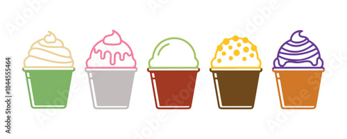 Ice cream in a paper cup, featuring different flavors, Dessert - Sweet Food - line icon, symbol, sign, editable stroke
