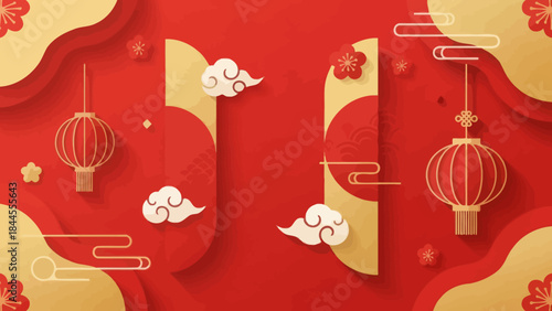 Vibrant Chinese Lunar New Year Celebration with Lanterns and Red Decorations