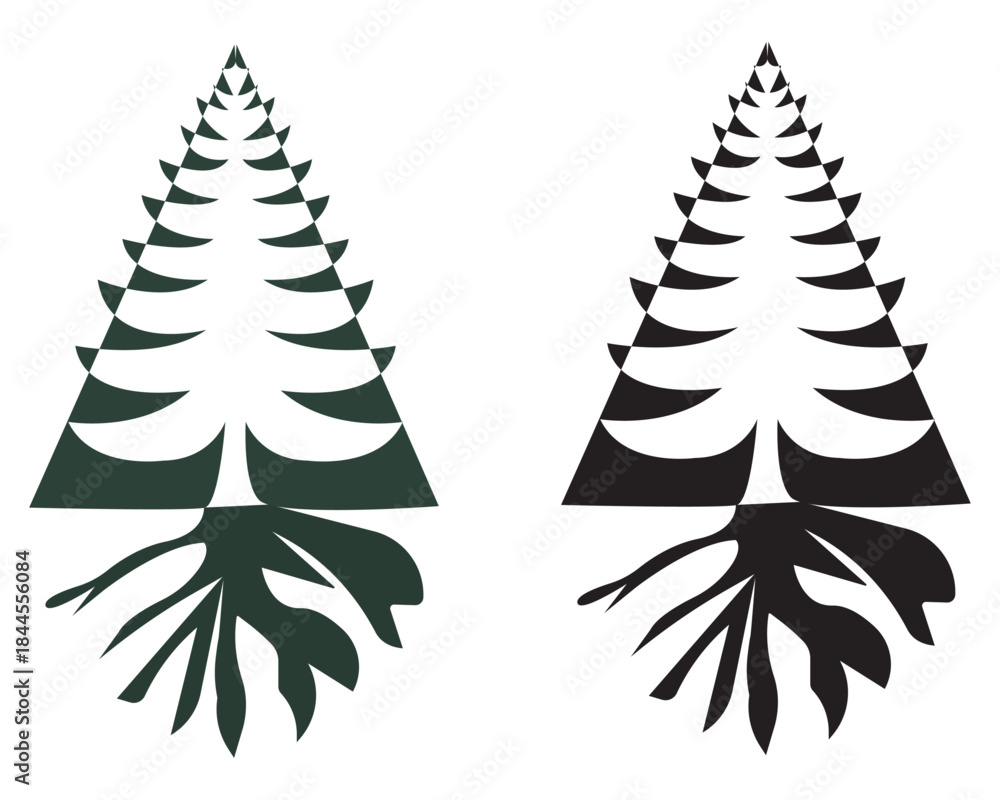 Obraz premium Displays two stylized graphic illustrations likely a type of evergreen cypress or pine tree silhouette. 