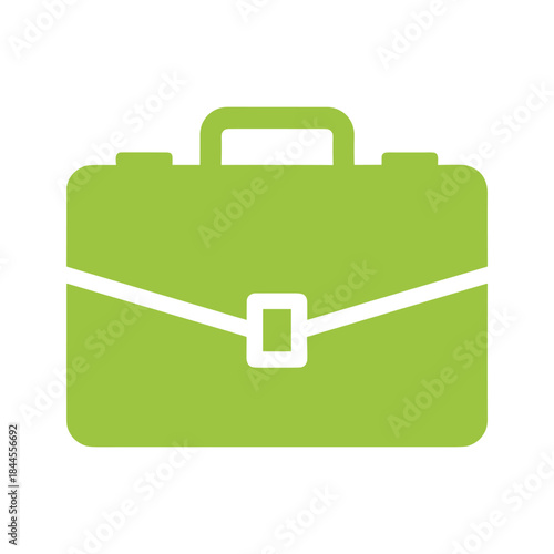 Simple green briefcase icon on white background